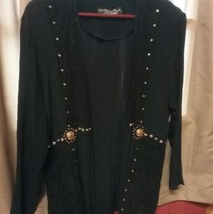 Embellished open front cardigan